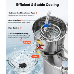 VEVOR Alcohol Still, 13.2 GAL/ 50L Alcohol Distiller with Thumper Keg, Dual-scale Thermometer, and Water Pump, Home Brewing Kit for DIY Whiskey Wine Brandy