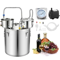 VEVOR Alcohol Still, 13.2 GAL/ 50L Alcohol Distiller with Thumper Keg, Dual-scale Thermometer, and Water Pump, Home Brewing Kit for DIY Whiskey Wine Brandy