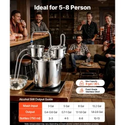 VEVOR Alcohol Still, 8 GAL/ 30L Alcohol Distiller with Thumper Keg, Dual-scale Thermometer, and Water Pump, Home Brewing Kit for DIY Whiskey Wine Brandy