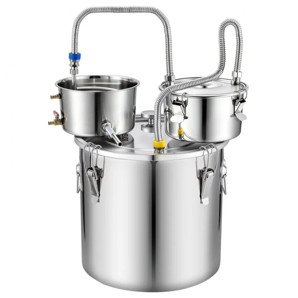 VEVOR Alcohol Still, 8 GAL/ 30L Alcohol Distiller with Thumper Keg, Dual-scale Thermometer, and Water Pump, Home Brewing Kit for DIY Whiskey Wine Brandy