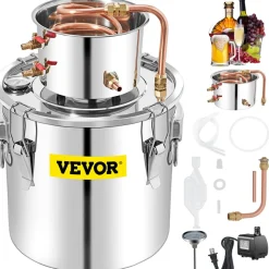 VEVOR Alcohol Still 13.2Gal/50L, Alcohol Distiller with Circulating Pump, Alcohol Still Copper Tube, Whiskey Distilling Kit with Build-In Thermometer, Whiskey Making Kit for DIY Alcohol, Stainless Ste