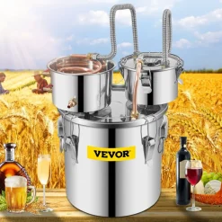 VEVOR Alcohol Still, 5 Gallon, Stainless Steel Alcohol Distiller with Copper Tube & Build-in Thermometer & Water Pump, Double Thumper Keg Home Brewing Kit, for DIY Whiskey Wine Brandy