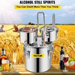 VEVOR Alcohol Still, 5 Gallon, Stainless Steel Alcohol Distiller with Copper Tube & Build-in Thermometer & Water Pump, Double Thumper Keg Home Brewing Kit, for DIY Whiskey Wine Brandy