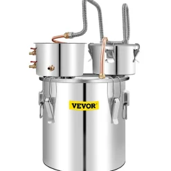 VEVOR Alcohol Still, 13.2Gal / 50L Stainless Steel Water Alcohol Distiller Copper Tube Home Brewing Kit Build-in Thermometer for DIY Whisky Wine Brandy, Silver
