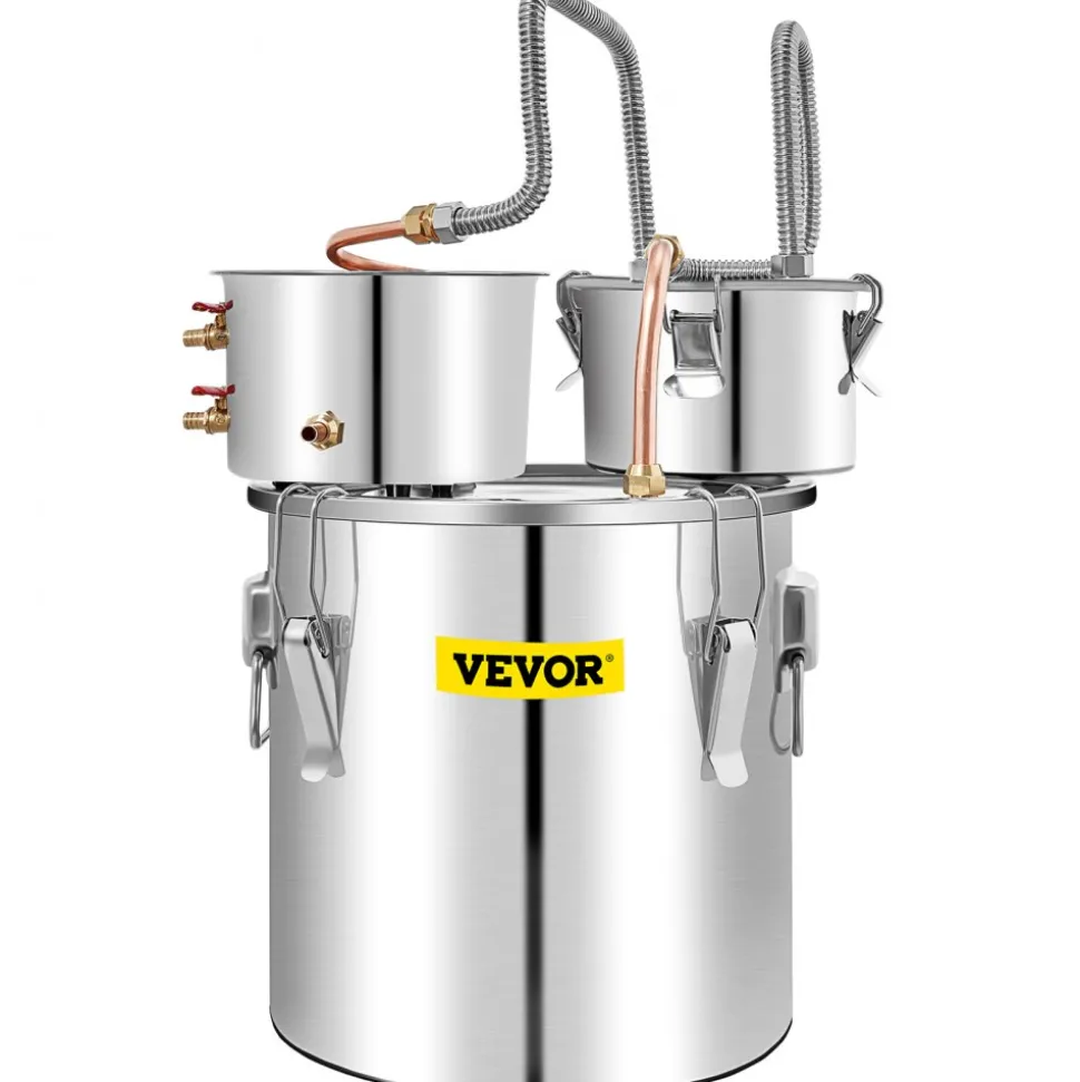 VEVOR Alcohol Still, 13.2Gal / 50L Stainless Steel Water Alcohol Distiller Copper Tube Home Brewing Kit Build-in Thermometer for DIY Whisky Wine Brandy, Silver