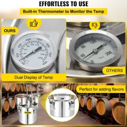 VEVOR Alcohol Still, 13.2Gal / 50L Stainless Steel Water Alcohol Distiller Copper Tube Home Brewing Kit Build-in Thermometer for DIY Whisky Wine Brandy, Silver