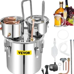 VEVOR Alcohol Still, 13.2Gal / 50L Stainless Steel Water Alcohol Distiller Copper Tube Home Brewing Kit Build-in Thermometer for DIY Whisky Wine Brandy, Silver