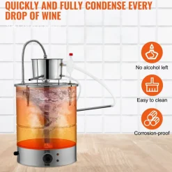 VEVOR Alcohol Still, 15 Gal 50L Water Alcohol Distiller, Home Distillery Kit include Stainless Steel Tube & Pump & One-way Exhaust Valve & Thermometer (30-120℃ ) for DIY Whisky Wine Brandy, Silver