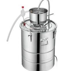 VEVOR Alcohol Still, 15 Gal 50L Water Alcohol Distiller, Home Distillery Kit include Stainless Steel Tube & Pump & One-way Exhaust Valve & Thermometer (30-120℃ ) for DIY Whisky Wine Brandy, Silver