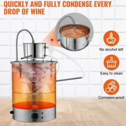 VEVOR Alcohol Still, 9 Gal 30L Water Alcohol Distiller, Home Distillery Kit include Stainless Steel Tube & Pump & One-way Exhaust Valve & Thermometer (30-120℃ ) for DIY Whisky Wine Brandy, Silver