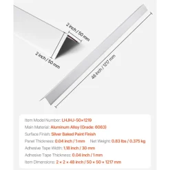 VEVOR Alluminum Alloy Wall Corner Protector, 2 x 2 x 48 inch, 12 Pack Metal Corner Guards, Edge Trim Protector 90-Degree Angle L Shape for Home,Office,Commercial Wall Protection, with 3m Tape