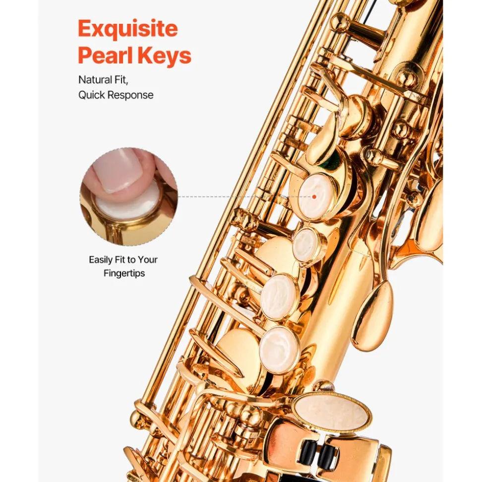 VEVOR Alto Saxophone, E Flat, Brass Saxophone Beginner Kit with Carrying Case, Mouthpiece, Straps, Cleaning Cloth Rod, Gloves, Grease, Neck Strap, 23 Keys Alto Sax Kit, for Beginners Students, Gold