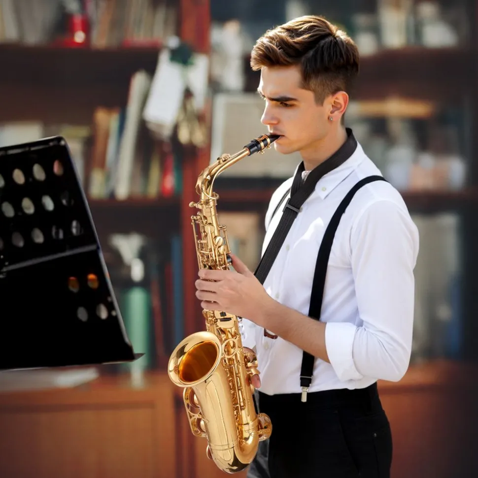 VEVOR Alto Saxophone, E Flat, Brass Saxophone Beginner Kit with Carrying Case, Mouthpiece, Straps, Cleaning Cloth Rod, Gloves, Grease, Neck Strap, 23 Keys Alto Sax Kit, for Beginners Students, Gold