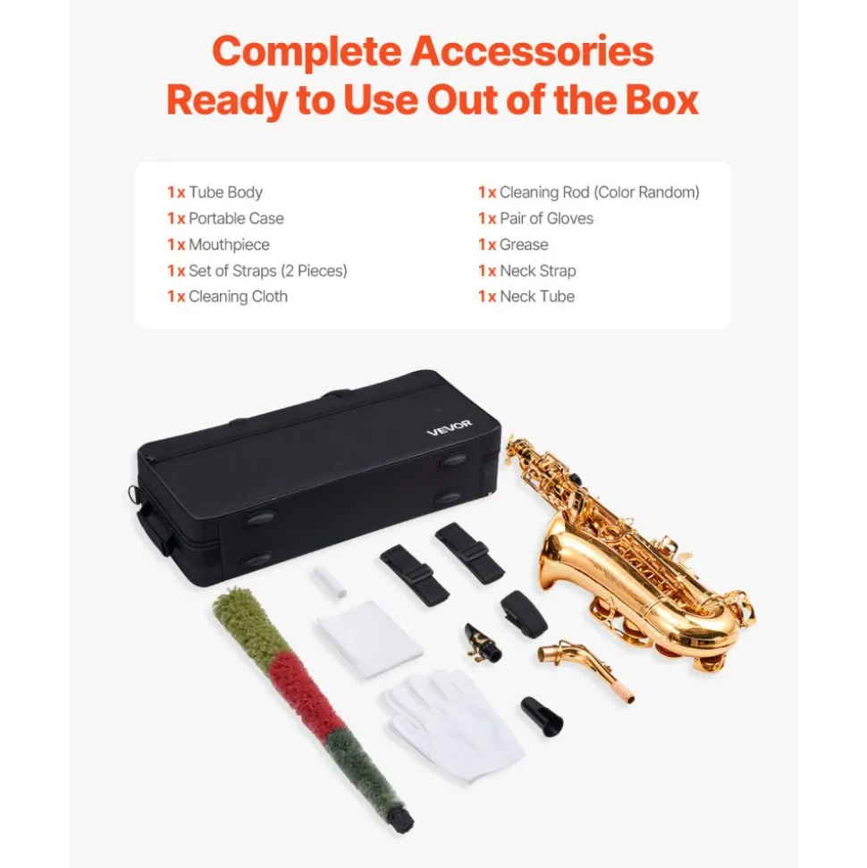 VEVOR Alto Saxophone, E Flat, Brass Saxophone Beginner Kit with Carrying Case, Mouthpiece, Straps, Cleaning Cloth Rod, Gloves, Grease, Neck Strap, 23 Keys Alto Sax Kit, for Beginners Students, Gold