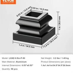 VEVOR Aluminum Alloy Baluster Shoes Square Balusters Baluster Wrought Spindles for Staircase Slant Shoes with Screw Holes for 1/2 Inch Staircase Balusters, Black (50 Pcs)(Screws Sold Separately)