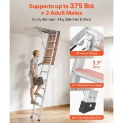 VEVOR Aluminum Attic Ladder, Fits 9.8'-10.3'/7.66'-9.8' Ceiling Height, 54