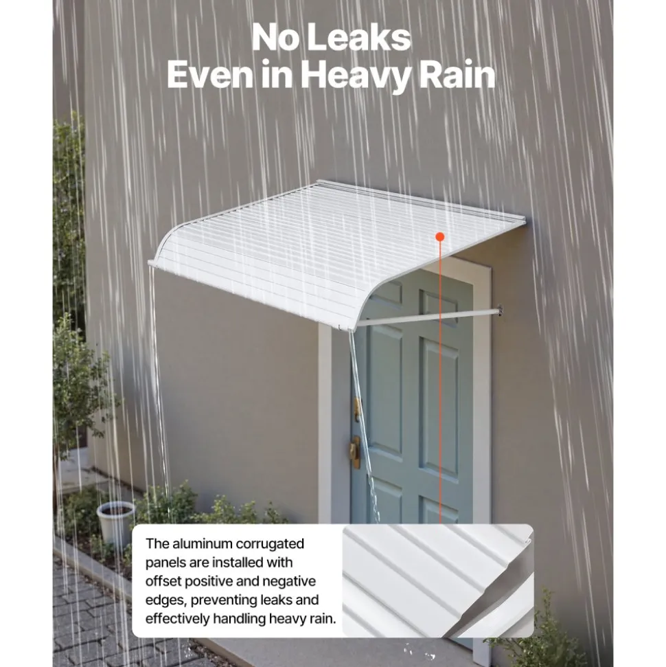 VEVOR Aluminum Awning 48 x 42 in, Durable Window Awning Door Canopy, Lightweight and Stable Aluminum Exterior Awnings Rain Snow Sunlight Protection for Door Entrance Windows Patio Porch