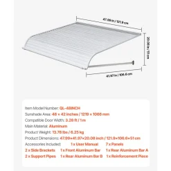VEVOR Aluminum Awning 48 x 42 in, Durable Window Awning Door Canopy, Lightweight and Stable Aluminum Exterior Awnings Rain Snow Sunlight Protection for Door Entrance Windows Patio Porch