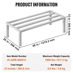 VEVOR Aluminum Dunnage Rack, 48” x 20” Commercial Food Floor Rack, 12” Off the Floor, 1800 lbs Capacity All-Welded Aluminum Storage Rack, for Storage in Restaurants, Kitchens, Garages and Vehicles