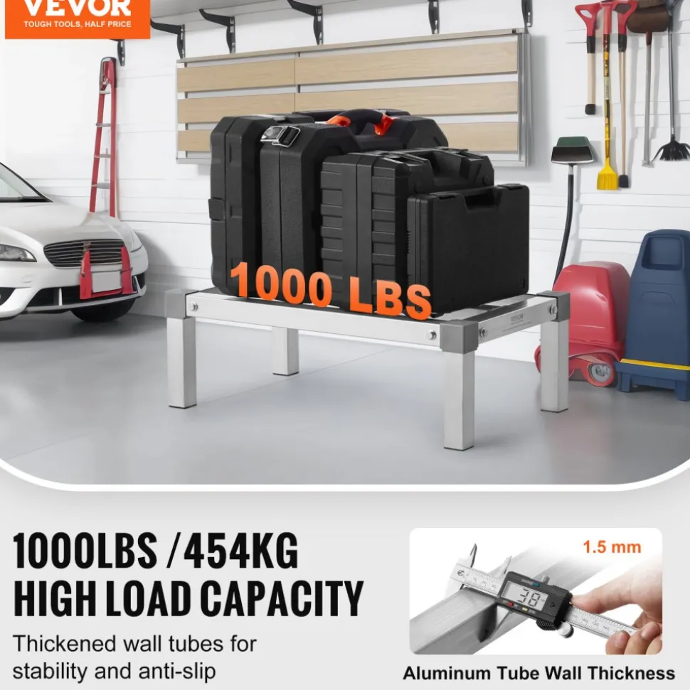 VEVOR Aluminum Dunnage Rack, 48” x 14” Commercial Food Floor Rack, 8” Off the Floor, 1000 lbs Capacity All-Welded Aluminum Storage Rack, for Storage in Restaurants, Kitchens, Garages and Vehicles