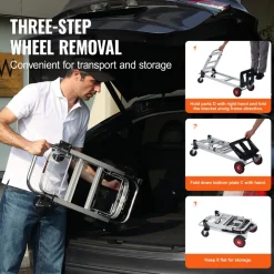 VEVOR Aluminum Folding Hand Truck, 2 in 1 Design 400 lbs Capacity, Heavy Duty Industrial Collapsible cart, Dolly Cart with Rubber Wheels for Transport and Moving in Warehouse, Supermarket, Garden