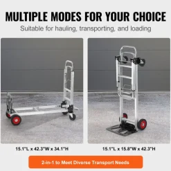 VEVOR Aluminum Folding Hand Truck, 2 in 1 Design 400 lbs Capacity, Heavy Duty Industrial Collapsible cart, Dolly Cart with Rubber Wheels for Transport and Moving in Warehouse, Supermarket, Garden