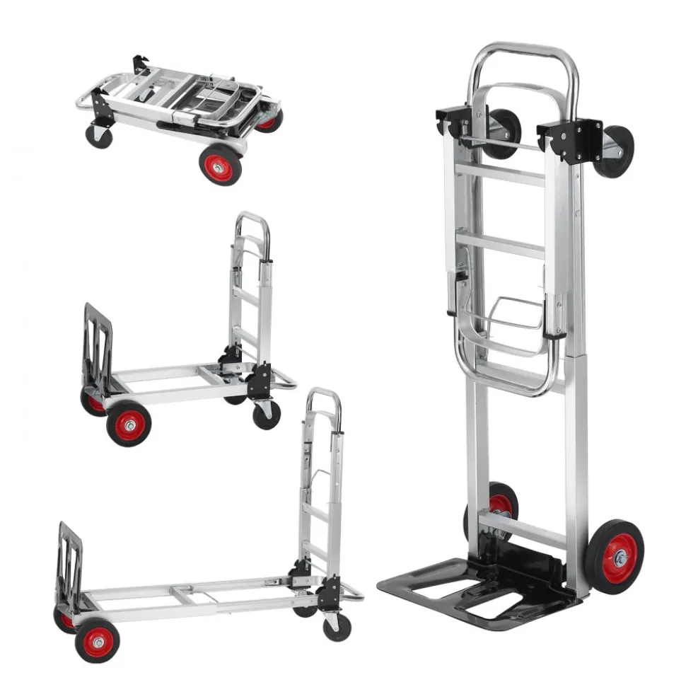VEVOR Aluminum Folding Hand Truck, 2 in 1 Design 400 lbs Capacity, Heavy Duty Industrial Collapsible cart, Dolly Cart with Rubber Wheels for Transport and Moving in Warehouse, Supermarket, Garden