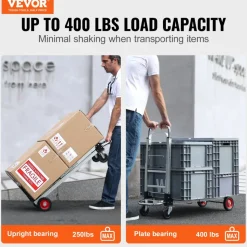 VEVOR Aluminum Folding Hand Truck, 2 in 1 Design 400 lbs Capacity, Heavy Duty Industrial Collapsible cart, Dolly Cart with Rubber Wheels for Transport and Moving in Warehouse, Supermarket, Garden
