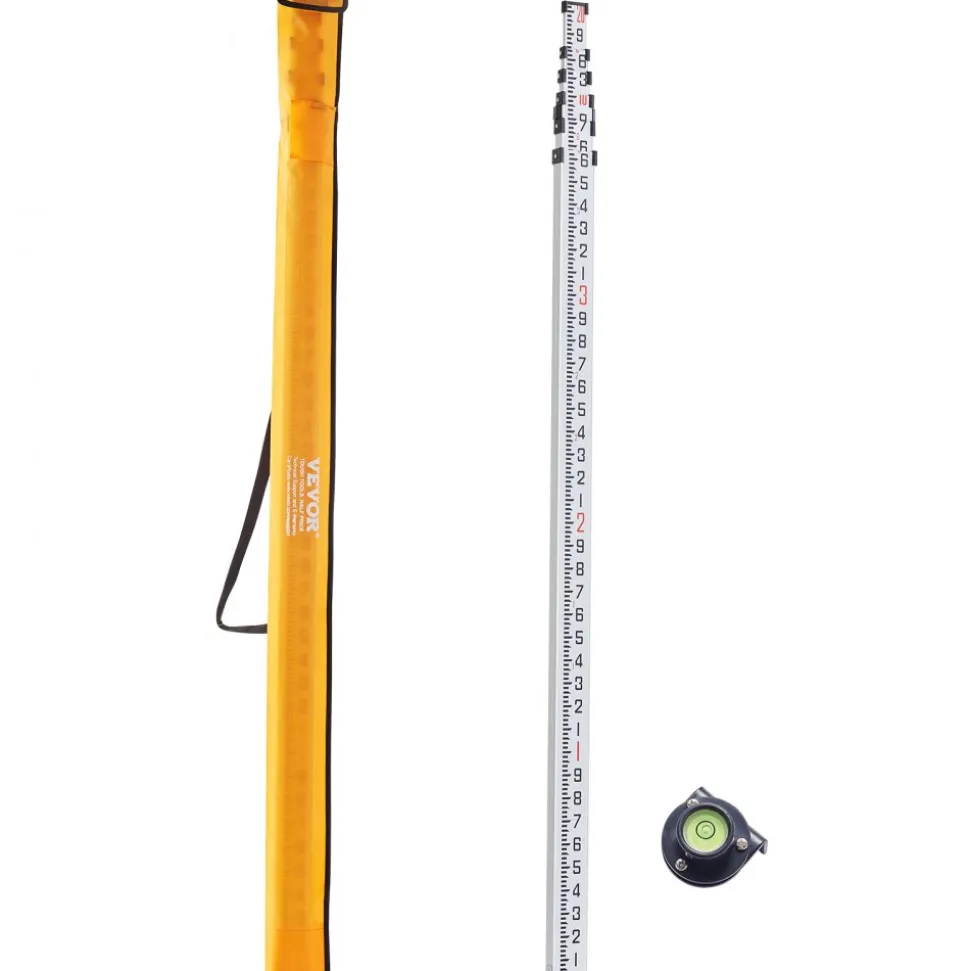VEVOR Aluminum Grade Rod, 20-Feet/10ths 6 Sections Telescopic Measuring Rod,Double-Sided Scale 1/10ft Leveling Rod Stick, Aluminum Alloy Survey Rod w/ Bubble Level &Carrying Bag for Houses,Walls,Floor