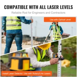 VEVOR Aluminum Grade Rod, 9-Feet/10ths 3 Sections Telescopic Measuring Rod,Double-Sided Scale 1/10ft Leveling Rod Stick,Aluminum Alloy Survey Rod with Bubble Level&Carrying Bag for Houses,Walls,Floors