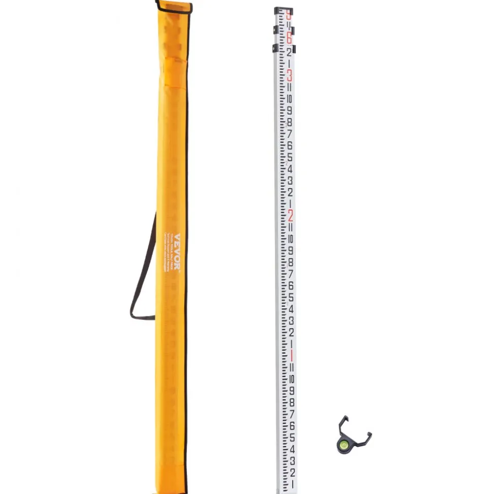 VEVOR Aluminum Grade Rod, 9-Feet/10ths 3 Sections Telescopic Measuring Rod,Double-Sided Scale 1/10ft Leveling Rod Stick,Aluminum Alloy Survey Rod with Bubble Level&Carrying Bag for Houses,Walls,Floors
