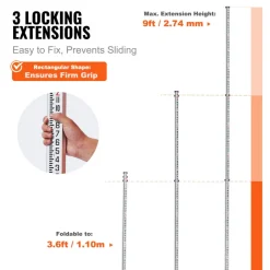 VEVOR Aluminum Grade Rod, 9-Feet/10ths 3 Sections Telescopic Measuring Rod,Double-Sided Scale 1/10ft Leveling Rod Stick,Aluminum Alloy Survey Rod with Bubble Level&Carrying Bag for Houses,Walls,Floors
