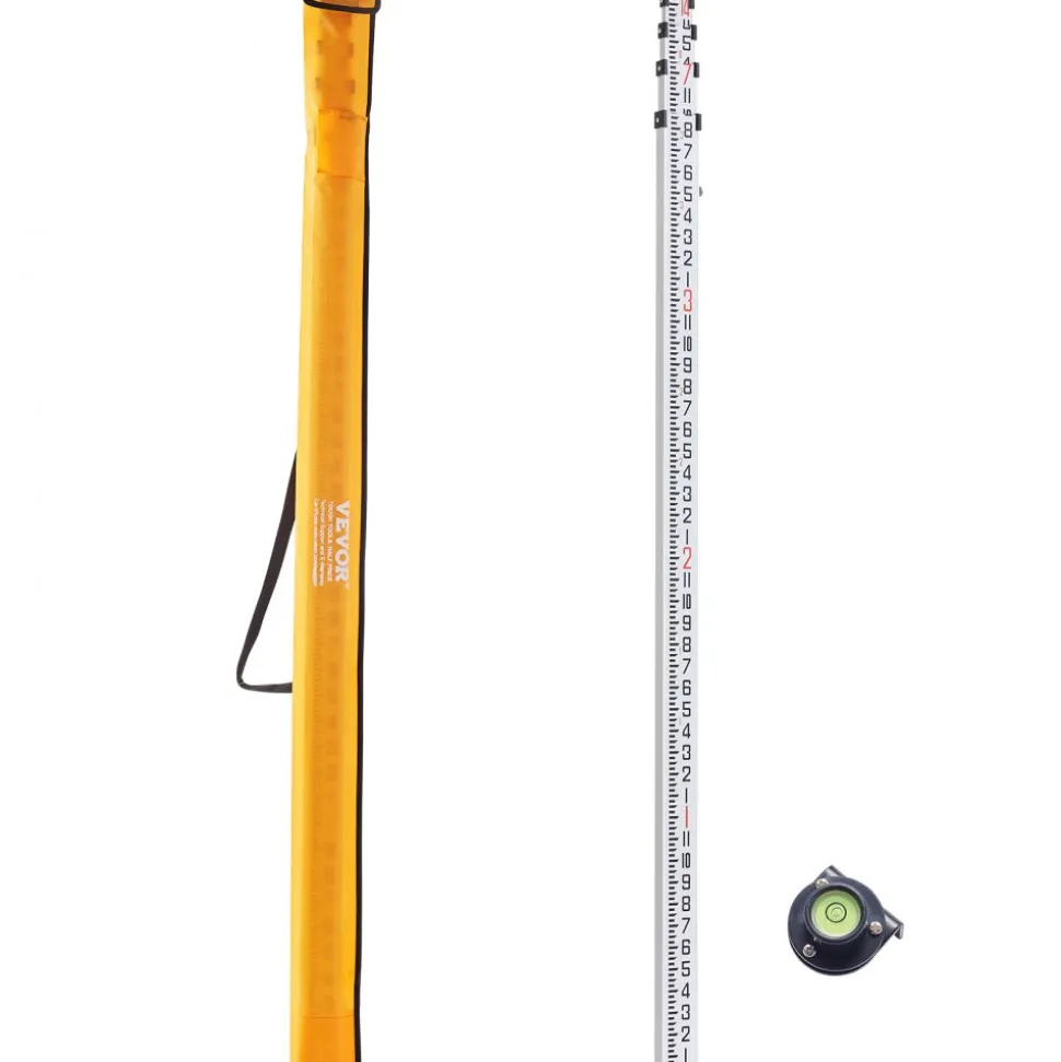 VEVOR Aluminum Grade Rod, 14-Feet/8ths 4 Sections Telescopic Measuring Rod, Double-Sided Scale 1/8in Leveling Rod Stick, Aluminum Alloy Survey Rod w/ Bubble Level &Carrying Bag for Houses,Walls,Floors