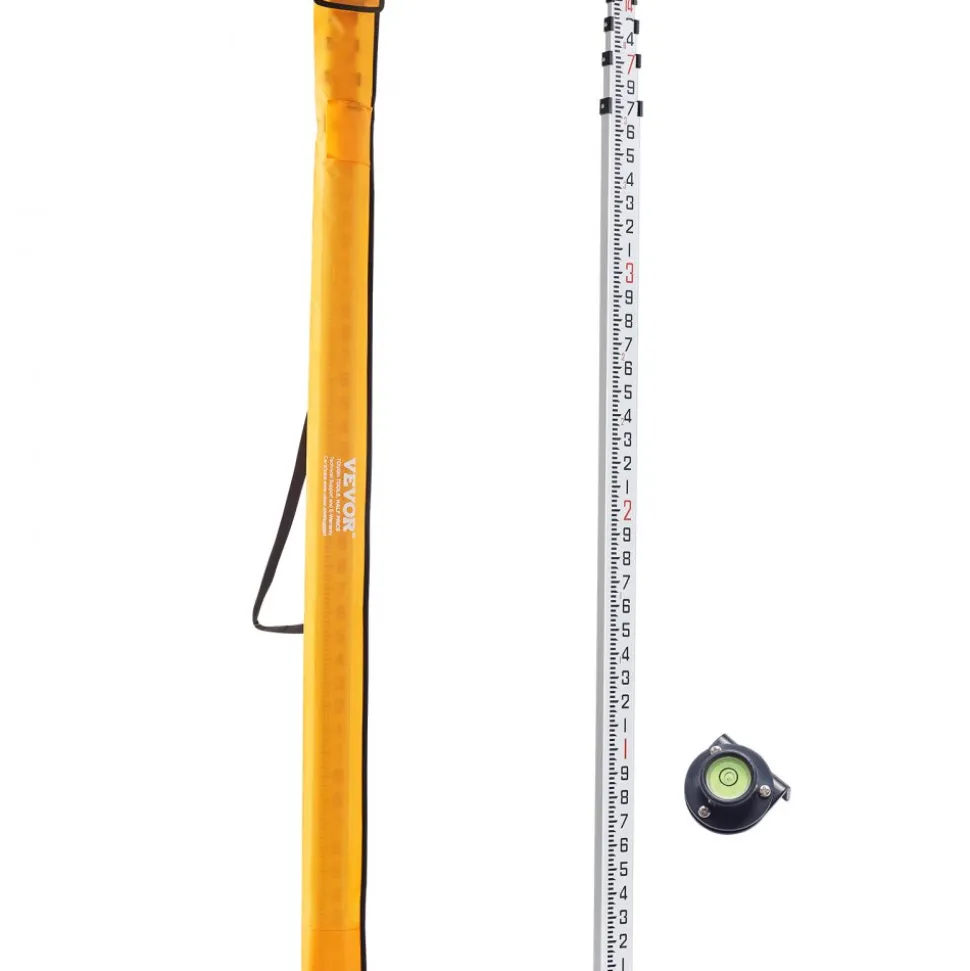 VEVOR Aluminum Grade Rod, 14-Feet/10ths 6 Sections Telescopic Measuring Rod,Double-Sided Scale 1/10 ft Leveling Rod Stick,Aluminum Alloy Survey Rod w/ Bubble Level&Carrying Bag for Houses,Walls,Floors