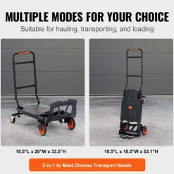 VEVOR Aluminum Hand Truck, 2 in 1, 300 lbs Load Capacity, Heavy Duty Industrial Convertible Folding Hand Truck and Dolly, Utility Cart Converts from Hand Truck to Platform Cart with Rubber Wheels