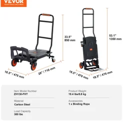 VEVOR Aluminum Hand Truck, 2 in 1, 300 lbs Load Capacity, Heavy Duty Industrial Convertible Folding Hand Truck and Dolly, Utility Cart Converts from Hand Truck to Platform Cart with Rubber Wheels