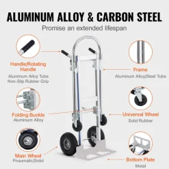 VEVOR Aluminum Hand Truck, 2 in 1, 800 lbs Load Capacity, Heavy Duty Industrial Convertible Folding Hand Truck and Dolly, Utility Cart Converts from Hand Truck to Platform Cart with Rubber Wheels
