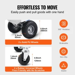VEVOR Aluminum Hand Truck, 2 in 1, 800 lbs Load Capacity, Heavy Duty Industrial Convertible Folding Hand Truck and Dolly, Utility Cart Converts from Hand Truck to Platform Cart with Rubber Wheels