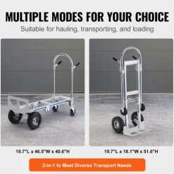 VEVOR Aluminum Hand Truck, 2 in 1, 800 lbs Load Capacity, Heavy Duty Industrial Convertible Folding Hand Truck and Dolly, Utility Cart Converts from Hand Truck to Platform Cart with Rubber Wheels