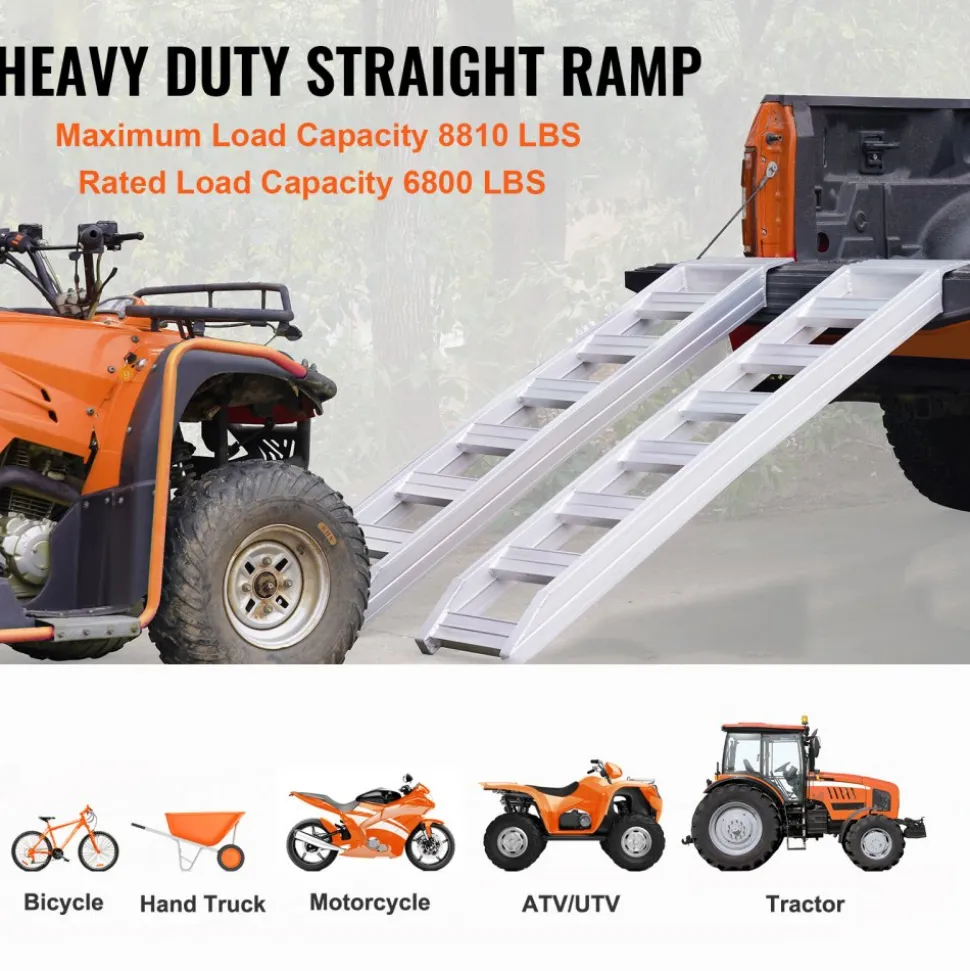 VEVOR Aluminum Ramps, 6800 lbs, Heavy-duty Ramps with Top Hook Attaching End, Universal Loading Ramp for Motorcycle, Tractor, ATV/UTV, Trucks, Lawn Mower, 72"L x 15"W, 2Pcs