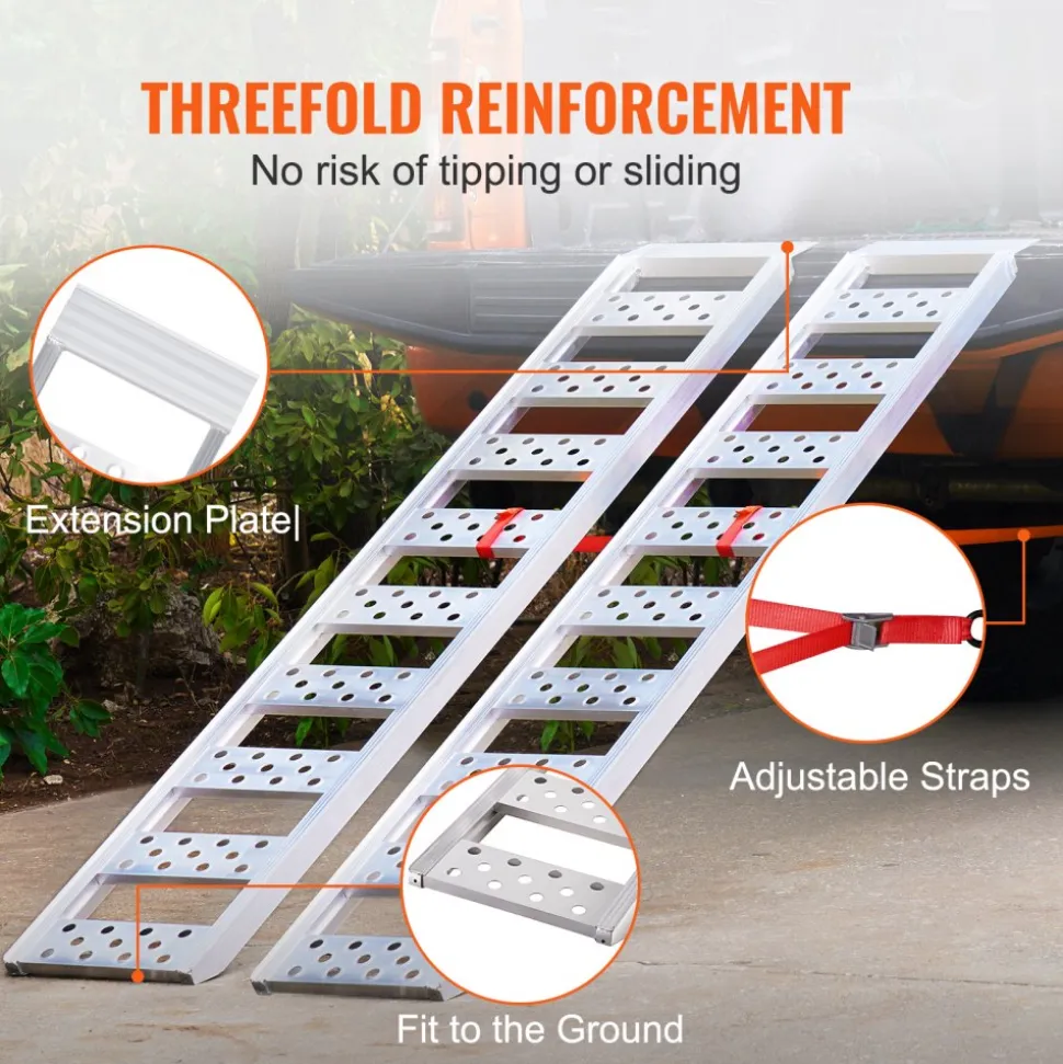 VEVOR Aluminum Ramps, 1250lbs, Straight Ramp with Treads and Load Straps, Portable Loading Ramp for Motorcycles, ATVs, Trucks, Lawn Mower, Dirt Bike, Garden Tractor, 78"L x 12"W, 2Pcs