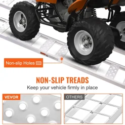 VEVOR Aluminum Ramps, 1250lbs, Straight Ramp with Treads and Load Straps, Portable Loading Ramp for Motorcycles, ATVs, Trucks, Lawn Mower, Dirt Bike, Garden Tractor, 78