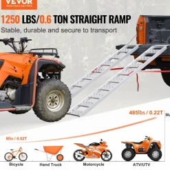 VEVOR Aluminum Ramps, 1250lbs, Straight Ramp with Treads and Load Straps, Portable Loading Ramp for Motorcycles, ATVs, Trucks, Lawn Mower, Dirt Bike, Garden Tractor, 78