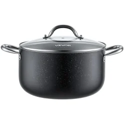 VEVOR Aluminum Stock Pot, 6-Quart Nonstick Ceramic Coated Pot with Glass Lid, PFOA-Free, PFAS-Free, Compatible with Gas Stoves, Induction Cooktops, Electric Stoves, for Soups, Stews, and Pasta
