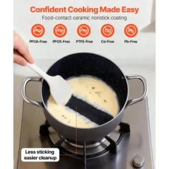 VEVOR Aluminum Stock Pot, 6-Quart Nonstick Ceramic Coated Pot with Glass Lid, PFOA-Free, PFAS-Free, Compatible with Gas Stoves, Induction Cooktops, Electric Stoves, for Soups, Stews, and Pasta