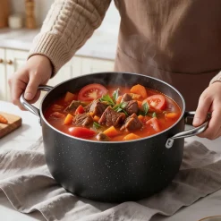 VEVOR Aluminum Stock Pot, 6-Quart Nonstick Ceramic Coated Pot with Glass Lid, PFOA-Free, PFAS-Free, Compatible with Gas Stoves, Induction Cooktops, Electric Stoves, for Soups, Stews, and Pasta