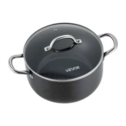 VEVOR Aluminum Stock Pot, 6-Quart Nonstick Ceramic Coated Pot with Glass Lid, PFOA-Free, PFAS-Free, Compatible with Gas Stoves, Induction Cooktops, Electric Stoves, for Soups, Stews, and Pasta