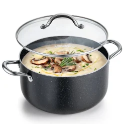 VEVOR Aluminum Stock Pot, 8-Quart Nonstick Ceramic Coated Pot with Glass Lid, PFOA-Free, PFAS-Free, Compatible with Gas Stoves, Induction Cooktops, Electric Stoves, for Soups, Stews, and Pasta