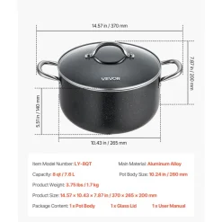 VEVOR Aluminum Stock Pot, 8-Quart Nonstick Ceramic Coated Pot with Glass Lid, PFOA-Free, PFAS-Free, Compatible with Gas Stoves, Induction Cooktops, Electric Stoves, for Soups, Stews, and Pasta