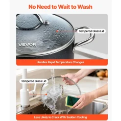 VEVOR Aluminum Stock Pot, 8-Quart Nonstick Ceramic Coated Pot with Glass Lid, PFOA-Free, PFAS-Free, Compatible with Gas Stoves, Induction Cooktops, Electric Stoves, for Soups, Stews, and Pasta